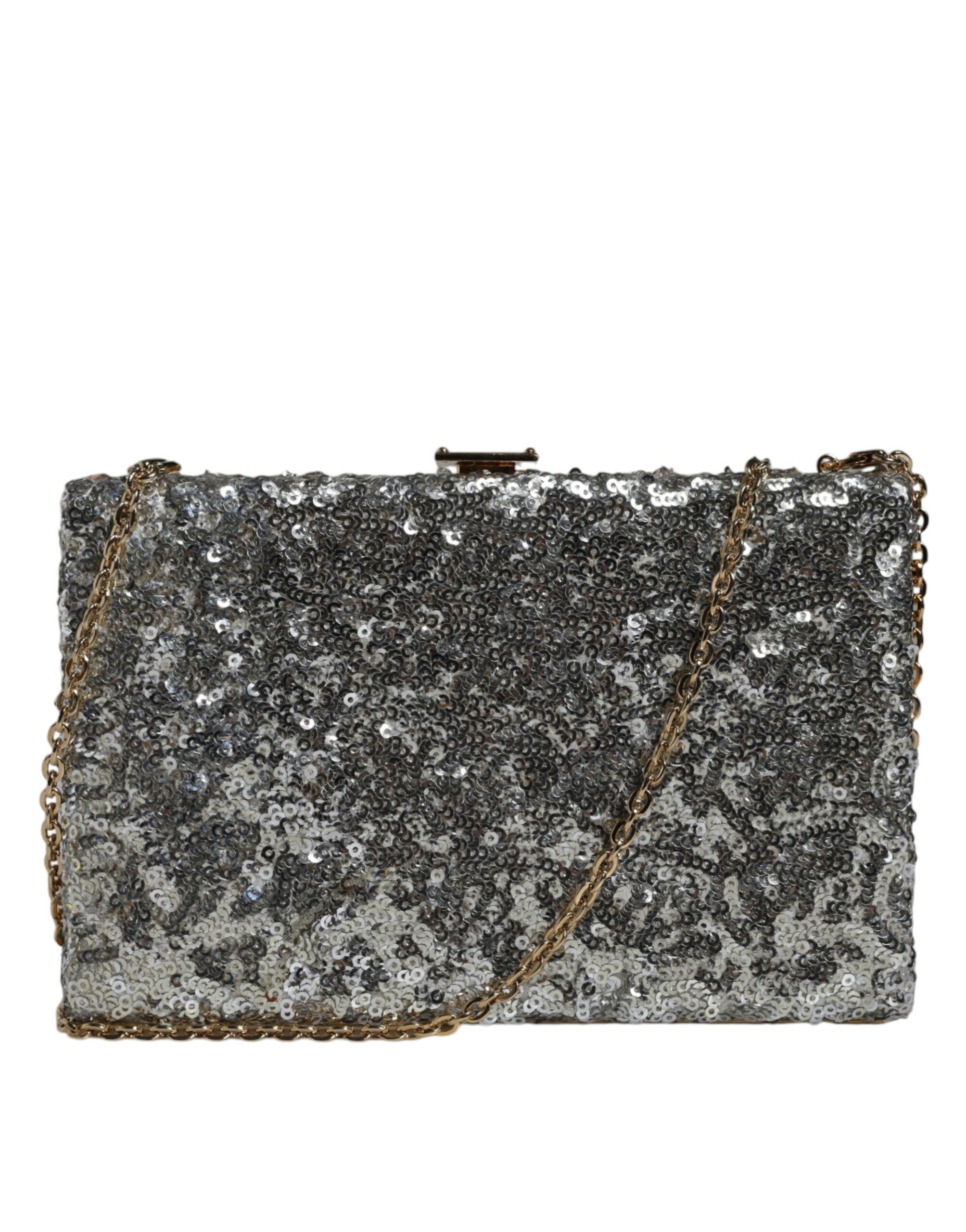 Dolce & Gabbana Gümüş Payetli Clutch Akşam Çantası
